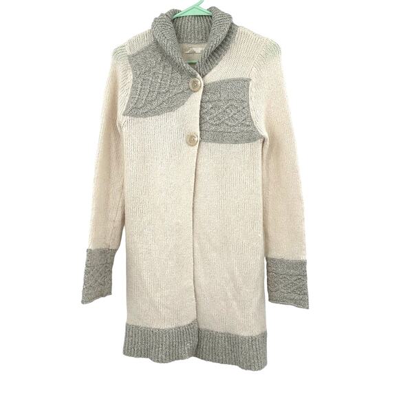 Prana Size XS Sweater Cream Gray Tight Knit Long Duster 2 Button Cardigan Casual - Picture 1 of 5